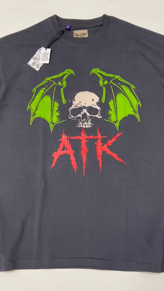 GALLERY DEPT. ATK NIGHT TEE/WALK ATK series latest model Bat skull glitter LOGO distressed TEE Washed black S-XL Garment dyeing Rewashed distressed Original consistent main mark➕ATK series main mark Correct version Top-notch printing technology Divine restoration